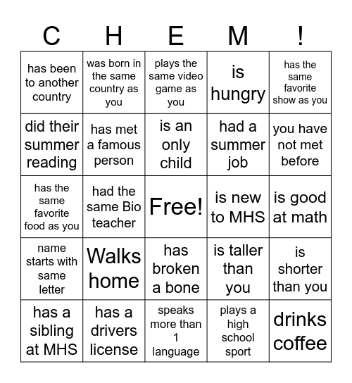 Find a Classmate Who... Bingo Card