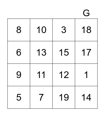 Addition Bingo Card