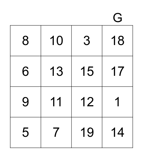 Addition Bingo Card