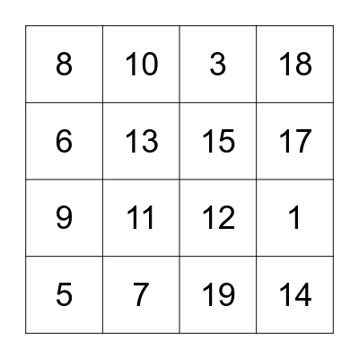 Addition Bingo Card