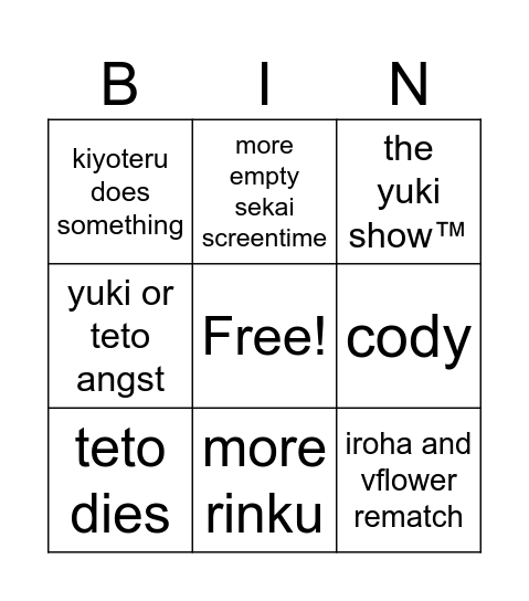 UIAAVS S2 E5 Bingo Card