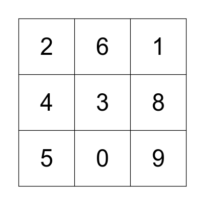 Subtraction Bingo Card