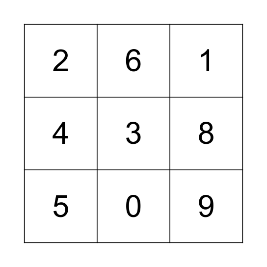Subtraction Bingo Card