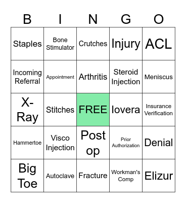 ORTHOPEDICS Bingo Card
