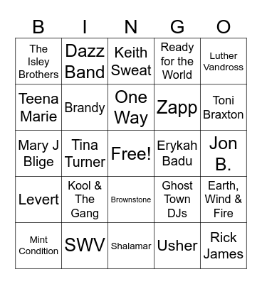 Oldies Music Bingo Card