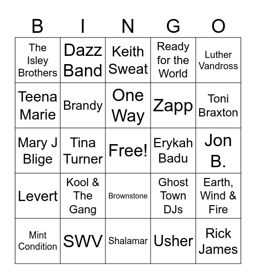 Oldies Music Bingo Card
