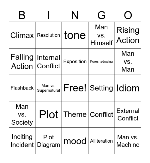 Lit Terms Bingo Card