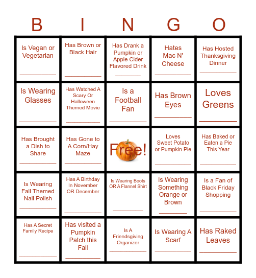 Friendsgiving Bingo 2026 Bingo Card