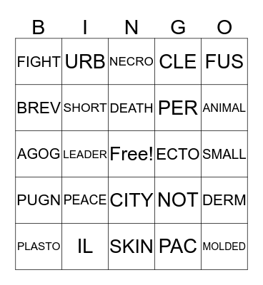 Week #8 Bingo Card