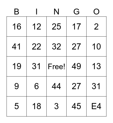 Untitled Bingo Card