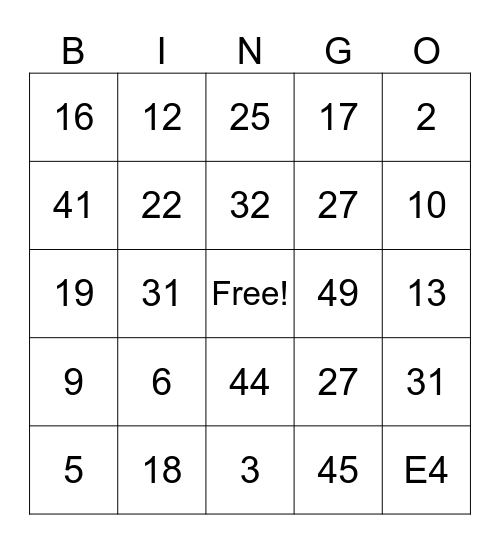 Untitled Bingo Card