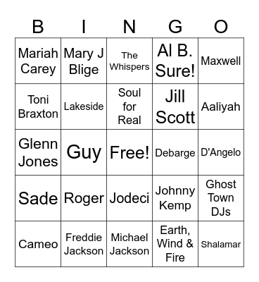 Oldies Music Bingo Card