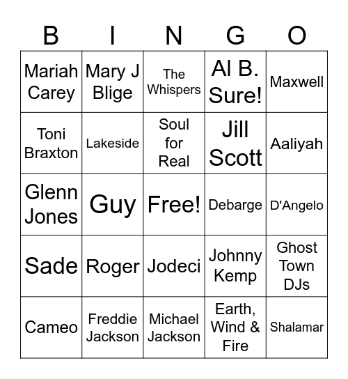 Oldies Music Bingo Card