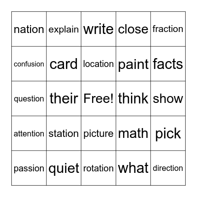 Station Rotation Bingo Card