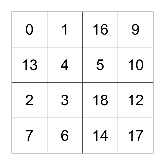Addition Bingo Card