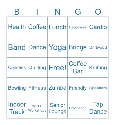 Redmond Seniors Rock Bingo Card