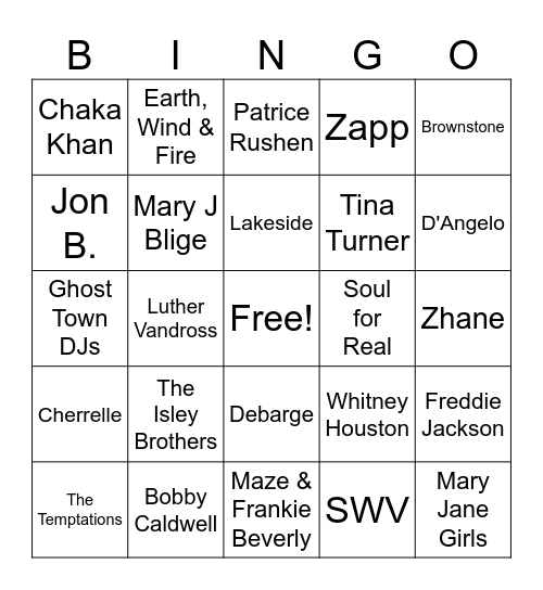 Oldies Music Bingo Card