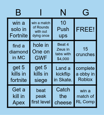 Gamer BINGO Card