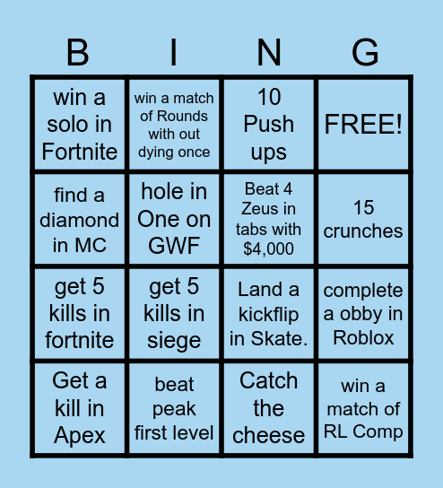 Gamer BINGO Card
