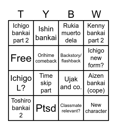 Tybw court 4 Bingo Card