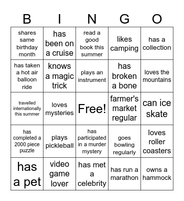 GET TO KNOW YOU BINGO Card