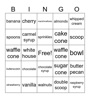 Ice Cream Bingo Card