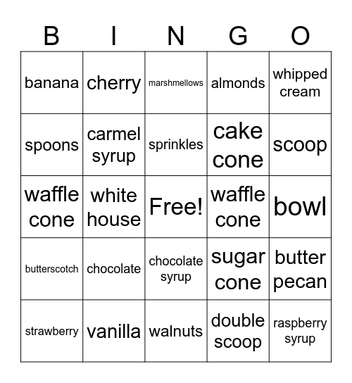 Ice Cream Bingo Card