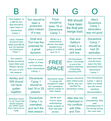 Disventure Camp 1 - hot (and cold) takes Bingo Card