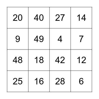 Multiplication Bingo Card