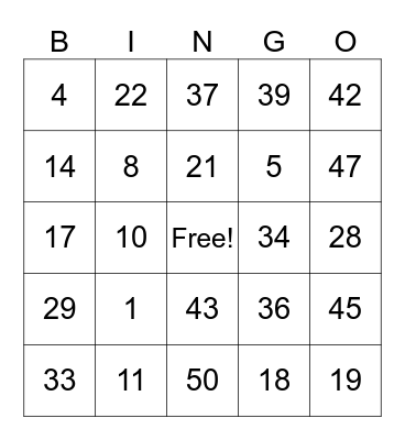 Tanisha Bingo Card
