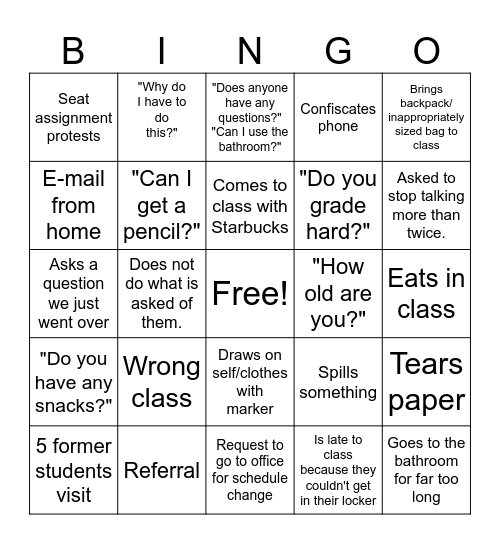 Untitled Bingo Card