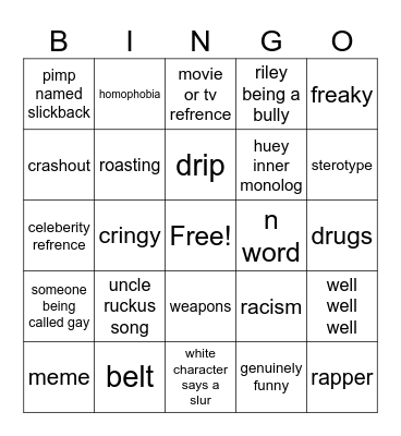boondocks Bingo Card
