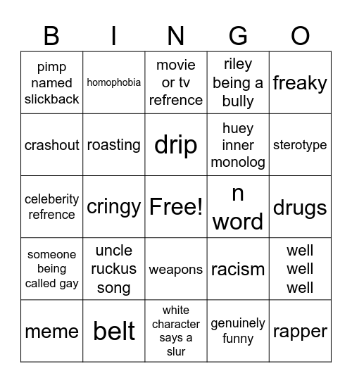 boondocks Bingo Card
