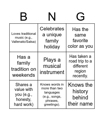 Identity  Bingo Card