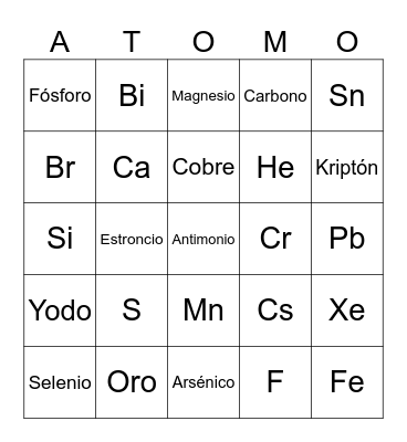 Bingo de los Elementos Bingo Card