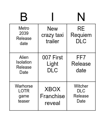 Untitled Bingo Card