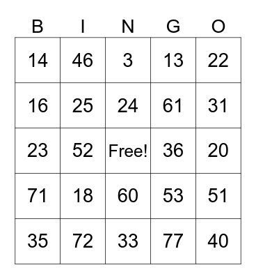 Untitled Bingo Card
