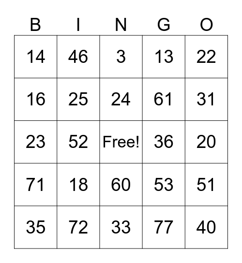 Untitled Bingo Card