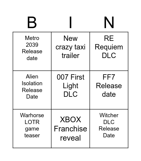 Untitled Bingo Card