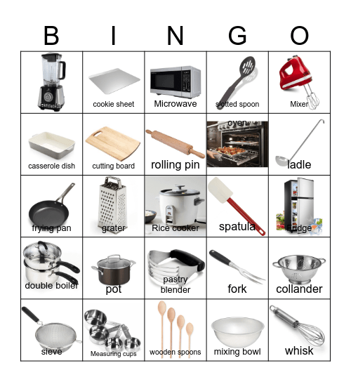 Kitchen Utensils Bingo Card