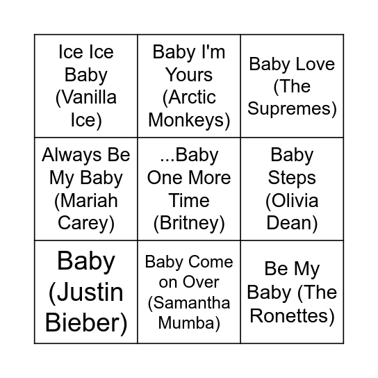 Baby Shower Music Bingo Card