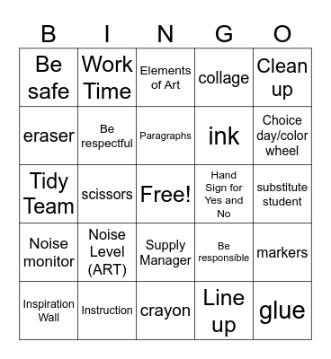 Art Routines and Procedures Bingo Card