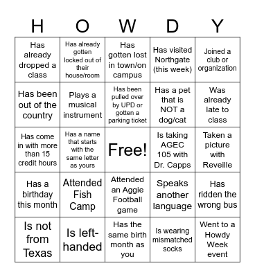 AGEC 101 Bingo Card
