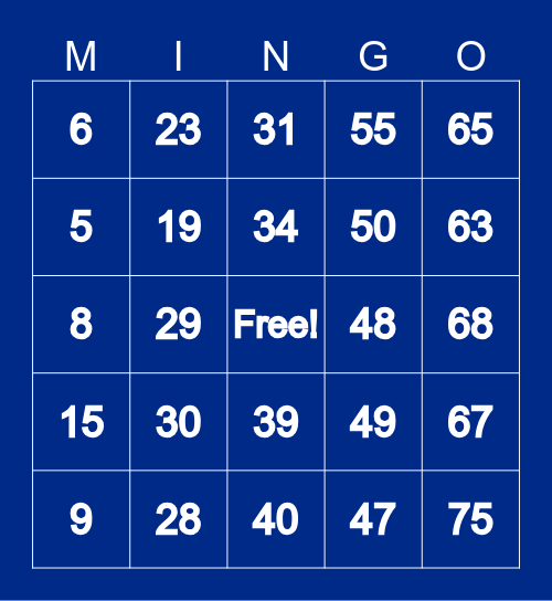 Bridge Week Mingo Bingo Card