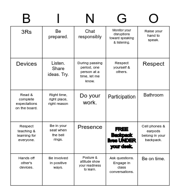 Ms. Honn's Basics Bingo Card