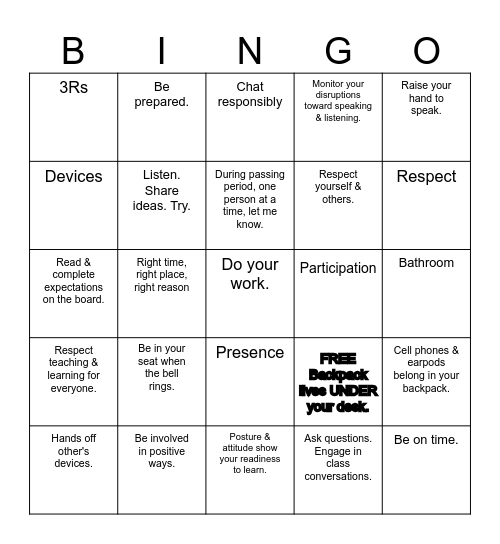 Ms. Honn's Basics Bingo Card