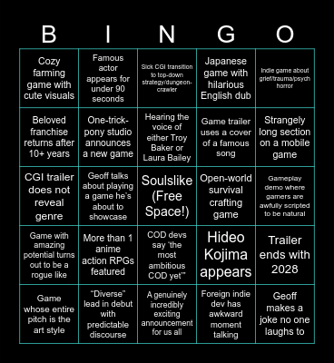 Opening Night Live 2026 Bingo Card