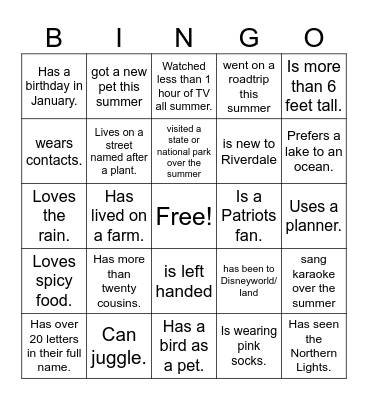 US Advisors Human Bingo Card