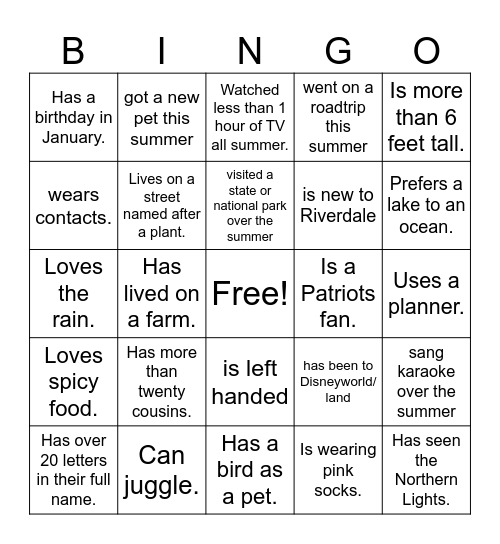 US Advisors Human Bingo Card