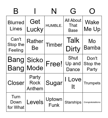 2010s PARTY ROCK ANTHEMS Bingo Card
